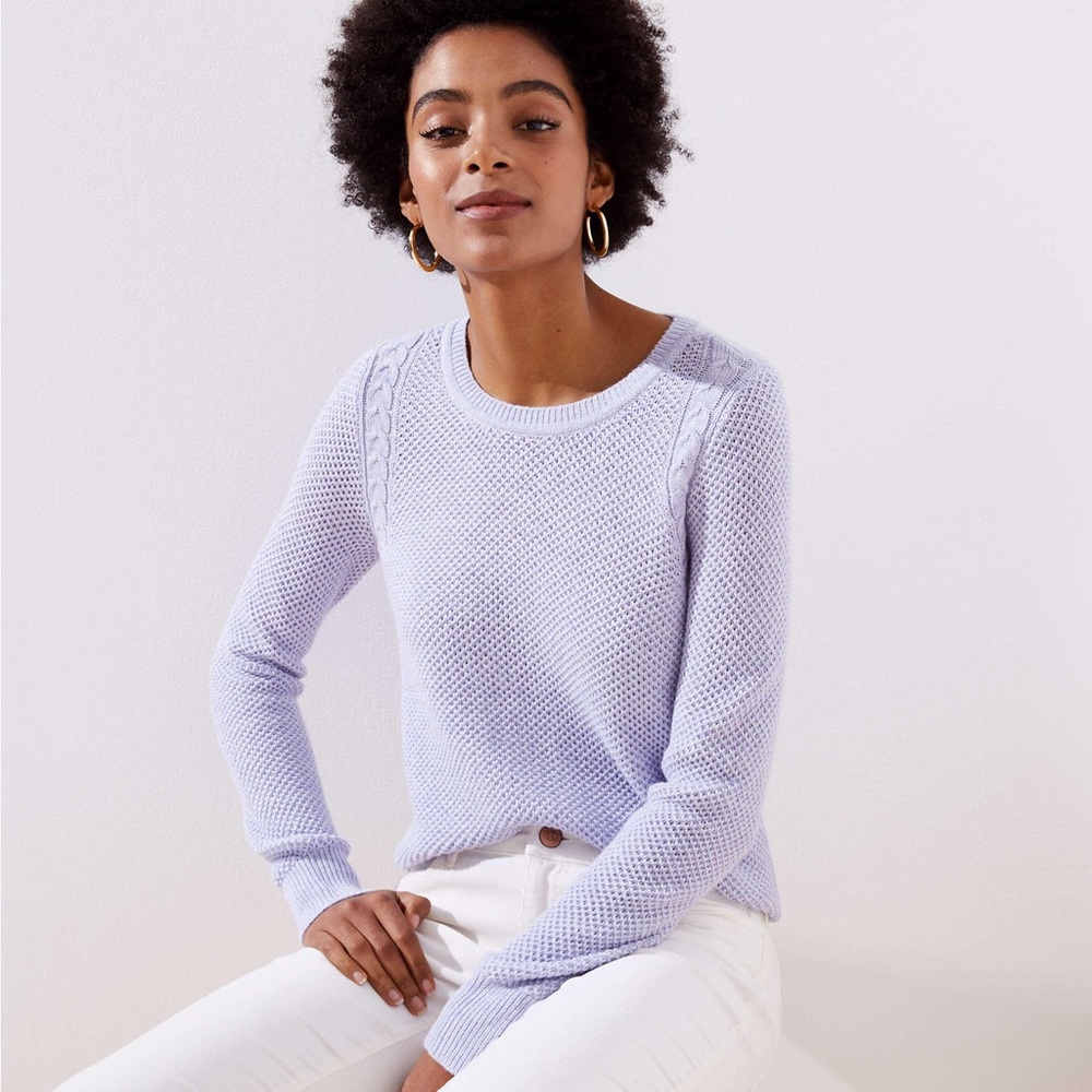 LOFT Lilac Cable Knit Trim Stretchy Sweater ZS XS